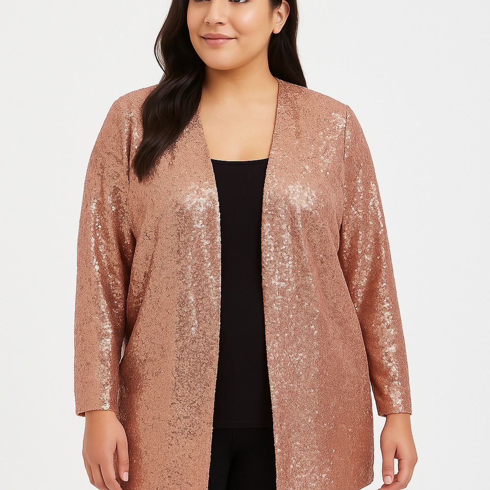 Torrid Jacket Womens 00 Pink Tan Sequin Longline Statement Trendy